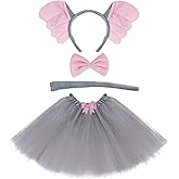 Dxhycc Grey Elephant Costume Set Elephant Ears Headband Bow Tie Tail Tutu for Animal Fancy Costume Kit Halloween Cosplay Party