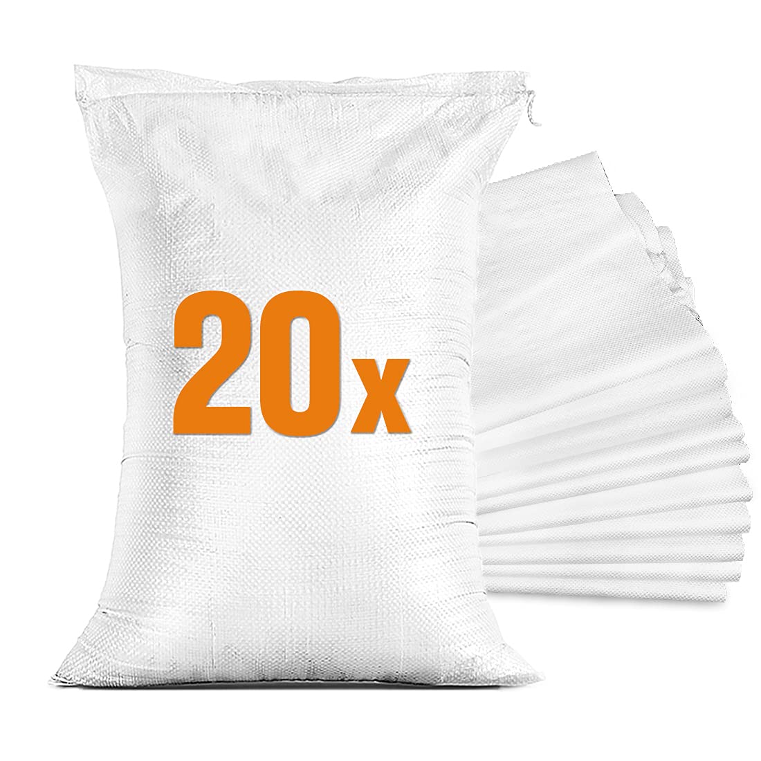 Sandbags for Flood - Empty Sandbag with Drawstring for Filling - Flood Protection Basement Window - PP Fabric Bag White (40 x 60 cm) (20)