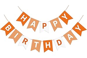 Eaezerav Orange Happy Birthday Banner Bunting Banner Sign, Birthday Garland Tea Party Decorations, Fall Halloween Thanksgiving Birthday Party Supplies for Kids and Adults