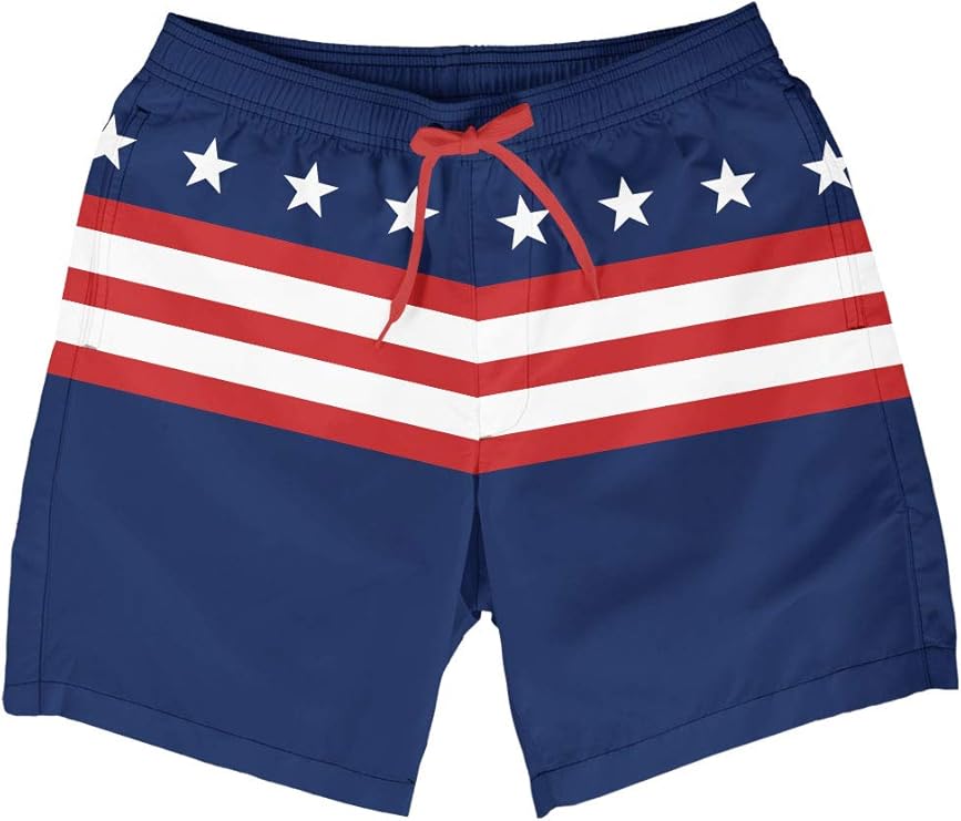 Tipsy Elves Men's Patriotic USA Red White and Blue Swim Trunks
