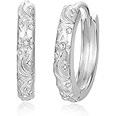 KINGWHYTE Sun and Moon Earrings 925 Sterling Silver Star Hoop Earrings Hypoallergenic Small Sun Moon Star Huggie Earrings Birthday Jewelry Gifts for Women