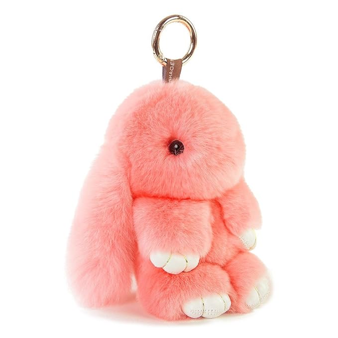 ETENOVA Bunny Keychain Soft Cute Rex Rabbit Fur Keychain Car Handbag