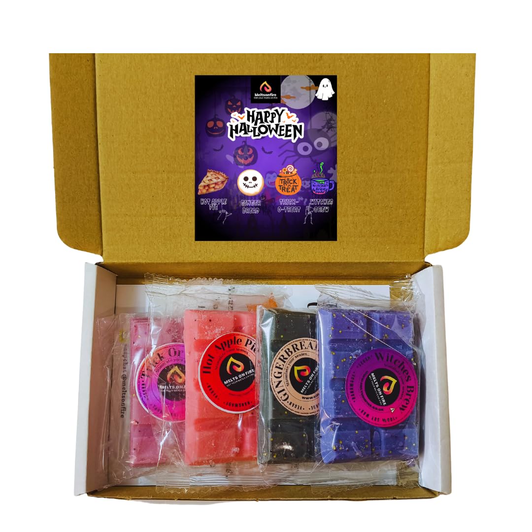 Halloween Wax Melts Handmade Snap Bars, 4 Pack Hot Apple Pie, Trick Or Treat, Whitches Brew, Gingerbread Scented Soy Wax Melts Vegan Aromatherapy