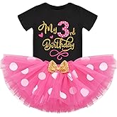 IDOPIP 3rd Birthday Girl Outfit Baby Shirt Polka Dots Tutu Skirt Ear Headband for 3 Year Old Princess Cake Smash Photo Prop