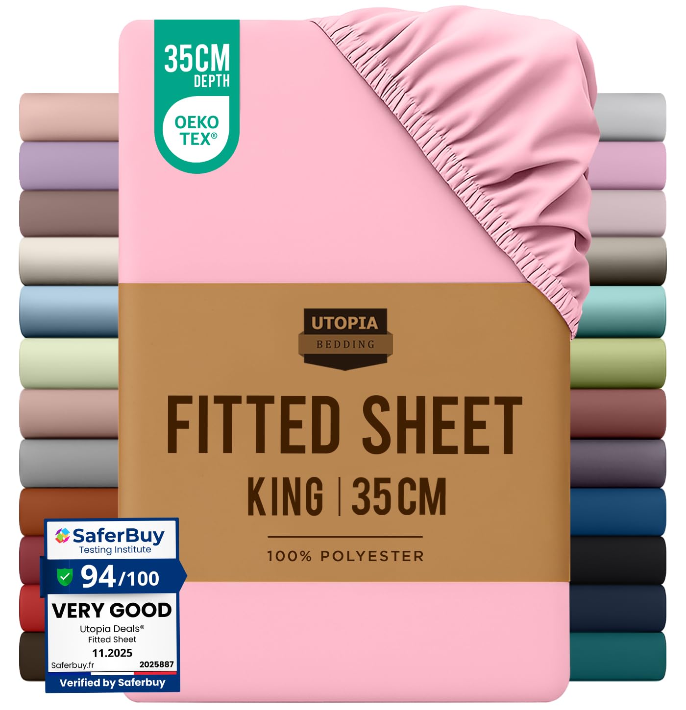 Utopia Bedding Fitted Sheet King, Pink - Deep Pocket 14 inch (35 cm) - Easy Care - OEKO-TEX Certified - Soft Brushed Polyester Microfibre Fabric - Shrinkage and Fade Resistant - Bottom Sheet