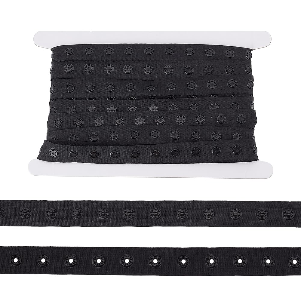 BENECREAT 5 Yards Snap Button Tape, 18mm Wide Black Sewing Snap Fastener Tape Trim Press Button Tape with Plastic Buttons for Sewing DIY Accessories Clothes Fastener