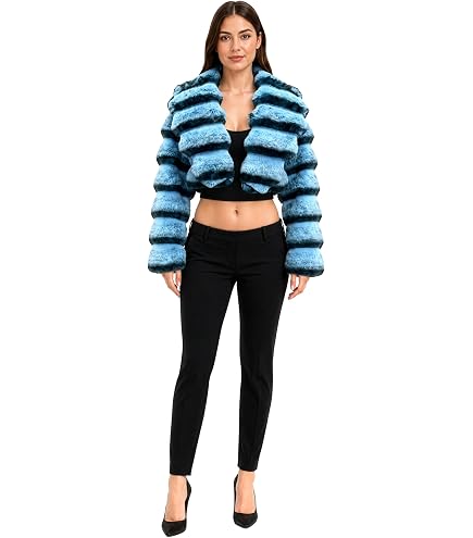 Women Cropped Faux Fur Jacket Winter Y2K Hoodie Zip Up Coats Long