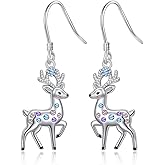 Christmas Earrings Reindeer Earrings S925 Sterling Silver Dangle Studs Reindeer Earring Leverback Deer Holiday Merry Christmas Earrings XMAS Gifts for Women