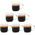 zenco living Espresso Cups (4 Ounce) with Large Handle, Set of 6 - Glass Coffee Cups for Nespresso Lungo, Double Espresso, Cortado