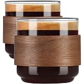 PARACITY Espresso Cups, 5 oz Espresso Shot Cups with Wooden Ring, Set of 2 | Clear espresso shot glass works as a cortado cup; expresso shots cup and double espresso cups serve as espresso accessories
