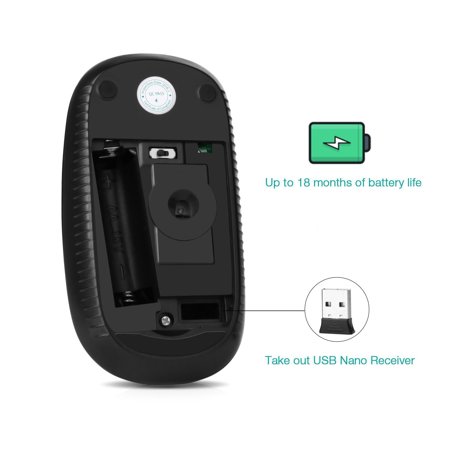 Vssoplor Wireless Mouse, 2.4G Slim Portable Computer Laptop Mouse with Nano Receiver Quiet Silent Optical Mice for Notebook, PC, Laptop, Computer-Black