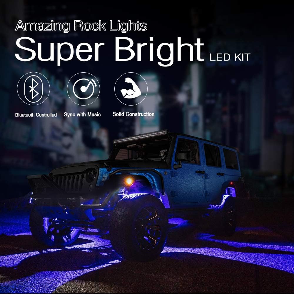 MICTUNING 2nd-Gen RGB LED Rock Lights with Bluetooth Controller, Timing Function, Music Mode - 4 Pods Multicolor Neon LED Light Kit: Automotive