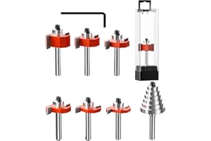 Crosstar 6Pcs Rabbeting Router Bit Set with 6 Bearings - 1/4" Shank Carbide Tipped Bits for Woodworking - Includes 1/4", 5/16", 3/8", 1/2", 3/16", 5/8" Height Cutters & 6 Sizes Bearings
