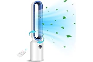 Kikihuose Bladeless Fan, Standing Fan, Tower Fan Air Circulator with Remote, 24 Speeds Settings, 12-Hour Timing Closure, Low Noise Bladeless Fan for Home, Bedroom，White