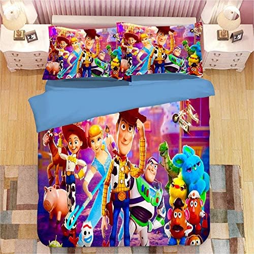 100% Microfiber Bedding Set with 3D Toy Story Duvet Cover Set for Teens Children Adult Easy Care (1 Duvet Cover 2 Pillowcases)
