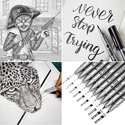 Precision Black Micro-Pen, Fineliner Ink Calligraphy Pens - Waterproof Archival Ink Fine Point Micro Pen, Multiliner - Brush Lettering, Sketching, Technical Drawing, Office Documents, 10Pcs/Set