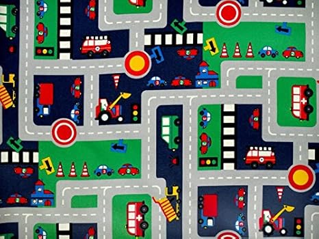 ab 1m: Kinderstoff, Autos und Schilder, marine-multicolor, 140cm breit