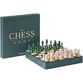 Printworks Classic Green Chess Set - Wooden Pieces &amp; Acrylic Chess Board | 9.4 x 9.4 in Board, 2.2 lb, MDF Board with Acrylic Top, Wooden Pieces, Coffee Table Display Format