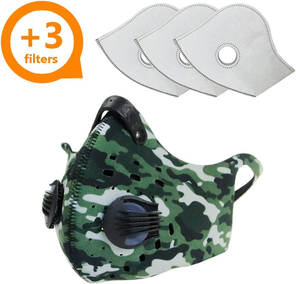 Activated Carbon Dust Mask for Breathing Clean Air, with Extra Filters, Excellent for Cycling, Running, No more Exhaust Gas, Dustproof, and Pollution, PM2.5 N99, Outdoor Activities
