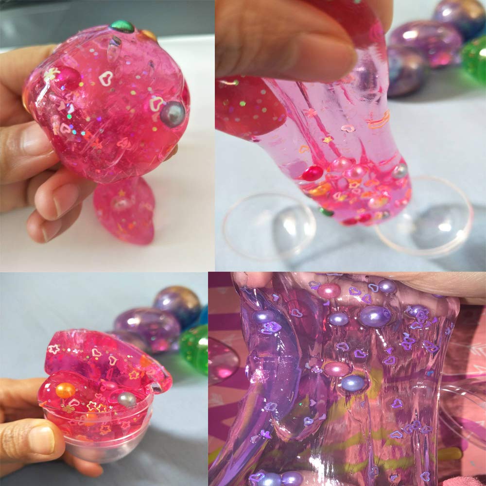 JPDX Clear slime putty Colorful Fluffy Slime Egg filled toys with Fruit Slices Galaxy Slime Scented Stress Relief Toy Sludge Toys For kids (7 Pack)