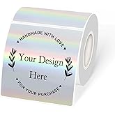 Square Thermal Labels Stickers 3" x 3", Holographic Square Thermal Stickers Labels, Glitter Self-Adhesive Direct Thermals Label for Small Business- Holographic Silver