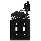 Lothee Metal Bear Switch Cover Moose Tree Mountain Elk Black Light Plate Forest Outlet Cover Toggle Switch Wall Plate Cover for Home Bedroom(Duplex Toggle)