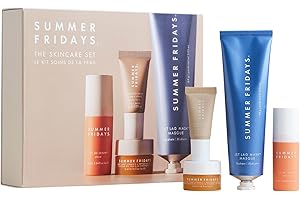 Summer Fridays Limited-Edition Skincare Set - Jet Lag Mask (2.25 Oz) + CC Me Serum with Vitamin C (.34 Oz) + Mini Light Aura Vitamin C + Peptide Eye Cream (.16 Oz) and Lip Butter Balm Vanilla (.5 Oz)