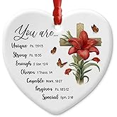 CHOANG Christian Ceramic Ornaments Decor Christmas - You are Bible Verse Inspirational Keepsake - Cross Cruxifix with Flower Give Blessing Ornament - Gift for Women, Ladies - Religious Present