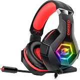 Ozeino Gaming Headset USB LED Mic PC PS4 PS5 Xbox Red