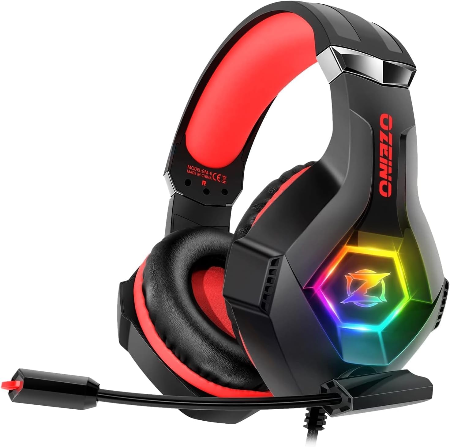 Ozeino Gaming Headset For Pc, Ps4, Ps5, Xbox Headset, Gaming Headphones With Noise Cancelling Flexible Mic Memory Earmuffs Rgb Light For Phone, Switch, Mac -Red