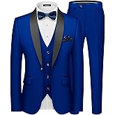 MAGE MALE Men's Slim Fit 3 Piece Suit One Button Solid Shawl Lapel Blazer Jacket Vest Pants Set with Tie Pocket Square