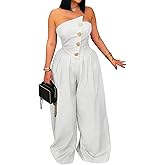 SHINFY Women Summer Strapless Wide Leg Jumpsuits Loose Casual Off Shoulder Tube Top Sexy One Piece Romper
