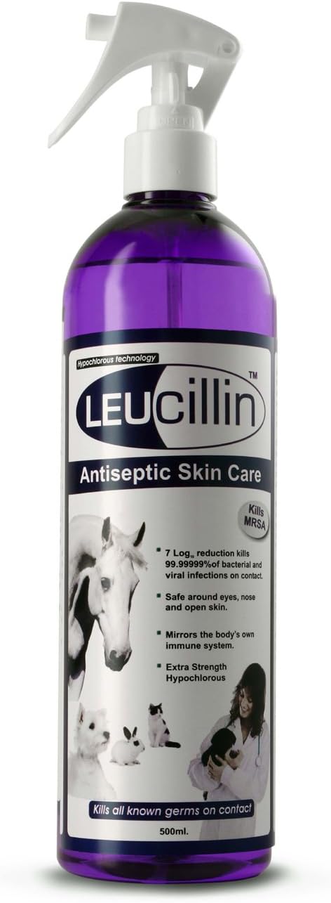 Leucillin Antiseptic Skin Care - Suitable for all Mammals, Kills All Known Germs On Contact, Safe Around Eyes, Nose & Open Skin. Available in 3 Sizes (500ml)