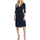 Kiyonna Plus Size Essential Midi Wrap Dress with Sleeves | Cocktail, Party, Wedding Guest or Work