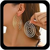 Xduargs Boho Swirl Hoop Earrings Metal Spiral Earring Exaggerated Hoop Statement Earring Geometric Swirl Earrings for Women