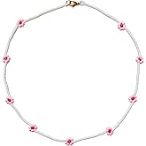 XJCMOON Colorful beaded necklaces for women,Flower Boho Bead Choker Necklace,Beach Necklace 14K Gold Plated,Summer Handmade Jewelry Gifts,handmade necklace for girls (pink)