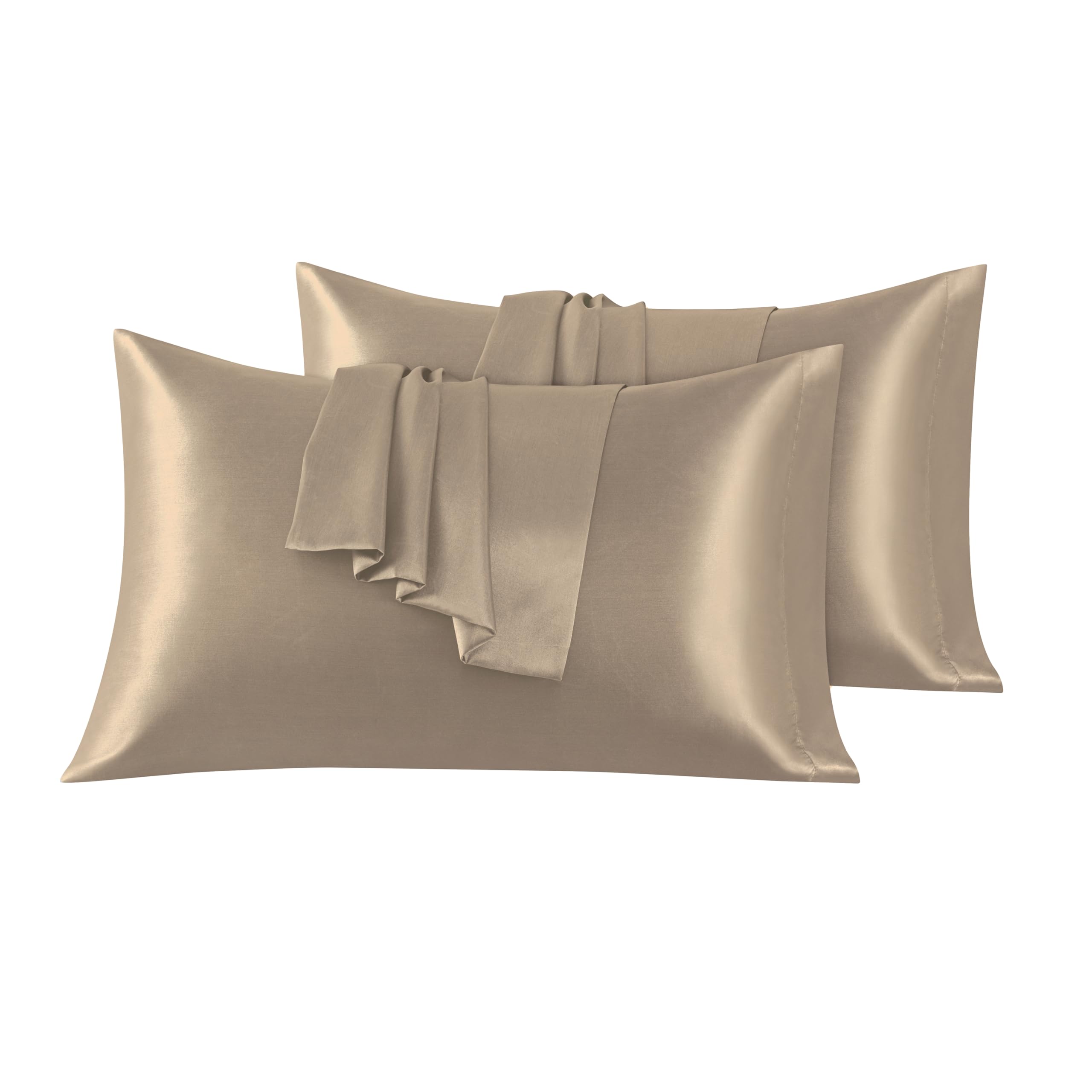 VED Satin Pillow Cases 2 Pack, Silky Pillowcases for hair and skin with Envelope Closure, Standard Size, 50x91 cm (BEIGE)
