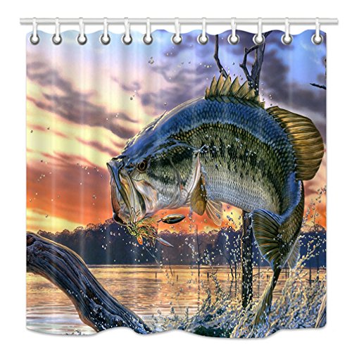 Nymb Fishing Shower Curtain Bass Fish With Hook Out Of Ocean At