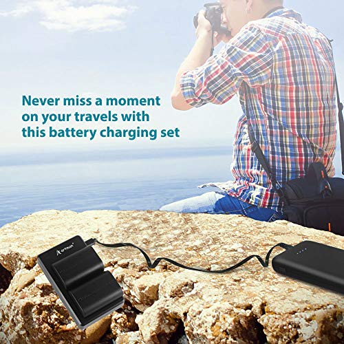 Artman LP-E6 LP-E6N Rechargeable Battery and USB Charger Set for Canon 5D Mark II III IV, 5Ds, 6D, 70D, 80D and More (2-Pack 2200mAh Camera Batteries,Versatile Charging Option with USB) Black