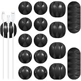 16Pack Black Desk Cable Management, Adjustable Cord Organizer Clips | Cable Organizer for Cords Phone Charger/PC/TV, Ideal Cord Holder for Nightstand/Wall/Desk/Office/Home/Car