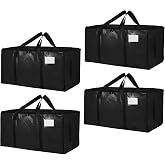 4 Pack-Extra Large Heavy Duty Moving Bags - Waterproof Storage Totes with Handles &amp; Zippers, Foldable for College Dorm, Storage (Black)