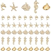 PH PandaHall 50pcs Ocean Theme Charms 5 Styles 304 Stainless Steel Seashell Charms Golden Sea Animal Pendants Dolphin Seahorses Charms Fish Charms for Summer Bracelet Necklace Keychain Jewelry Making