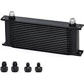 PQY Universal Transmission Oil Cooler 10AN 16 Row with 8AN 6AN Fittings | Black Aluminium Stacked Plate Alloy Engine Oil Cooler