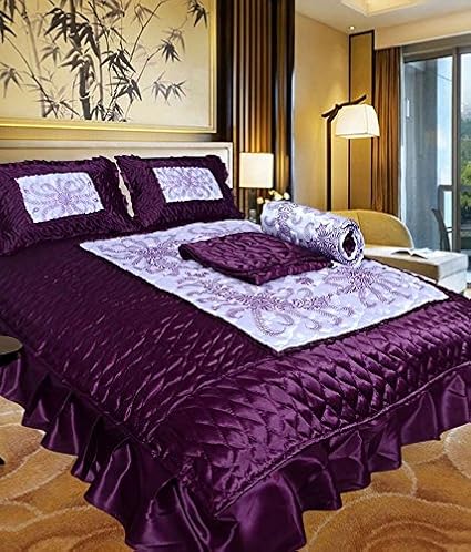 CHelsi Home DaCor Satin Bedding Set 1 Double Bed Bedsheet, 2 Pillow Cover, 1 Ac Comforter - Pack of 4 Pcs, Purple