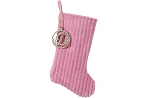 Pxniy 19.5 Inch Embossed Stripe Christmas Stocking,Personalized Xmas Stocking with Gold Wooden Initial Monogram,Fireplace Christmas Party Decoration and Xmas Gift(Pink,Letter D)