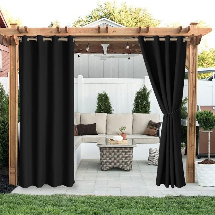 Outdoor Curtains - LORDTEX Linen Look Indoor/Outdoor Curtains, 52 x 95 Inch, Black – Waterproof, Privacy, Sun Blocking Textured Grommet Curtains for Patio, Pergola, Porch, Deck, Lanai, and Cabana, Set of 2 Panels