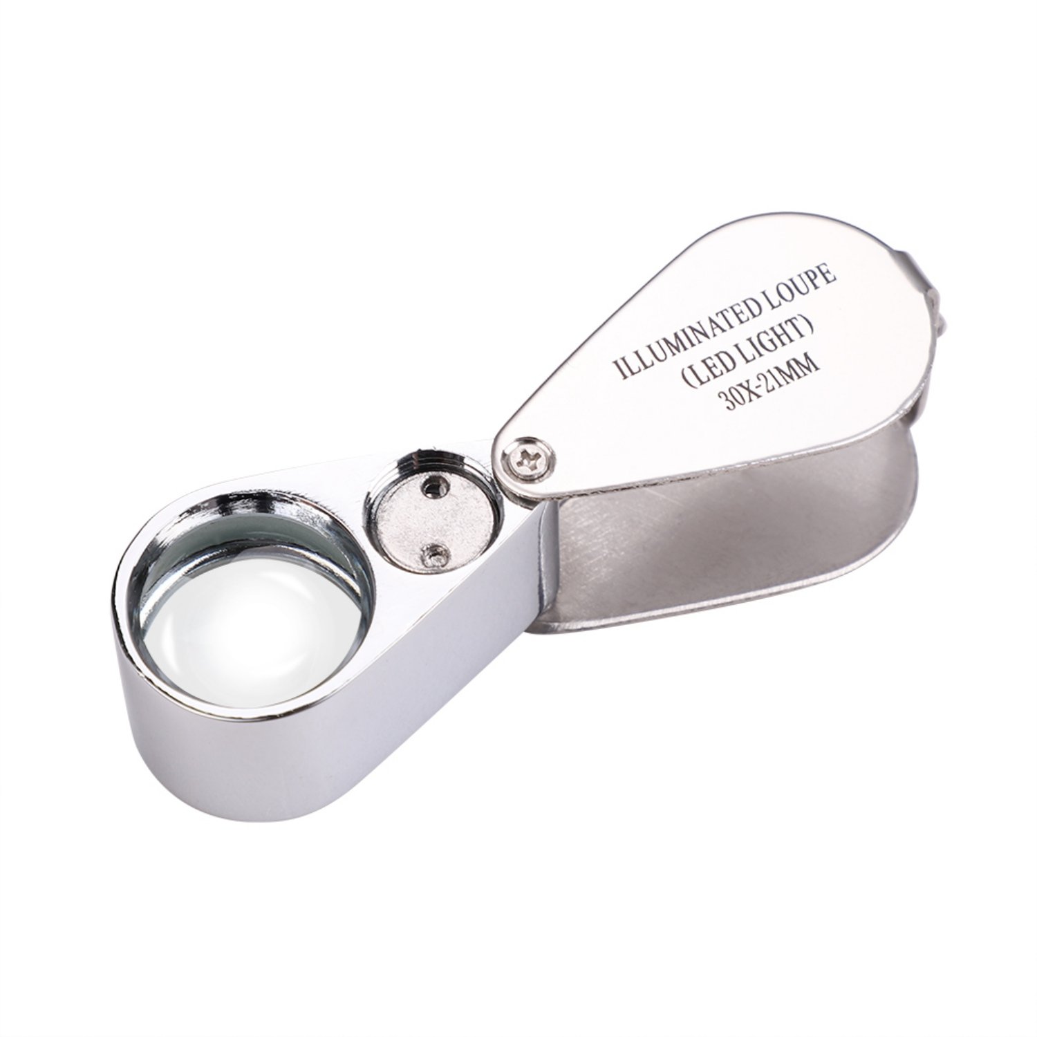 30X 21mm LED Light Illuminated Eye Loupe Pocket Jewellery Magnifier Portable Foldable Magnifying Glass with Lights for Gems Jewelry Antiques Stamps Coins Watch Precision Electronic Reading Aids