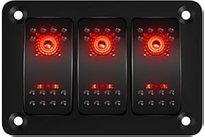 DaierTek 3 Gang Rocker Switch Panel 12V Marine Switch Panel Waterproof Blue LED Light 5 Pin ON/Off Rocker Toggle Switch Panel