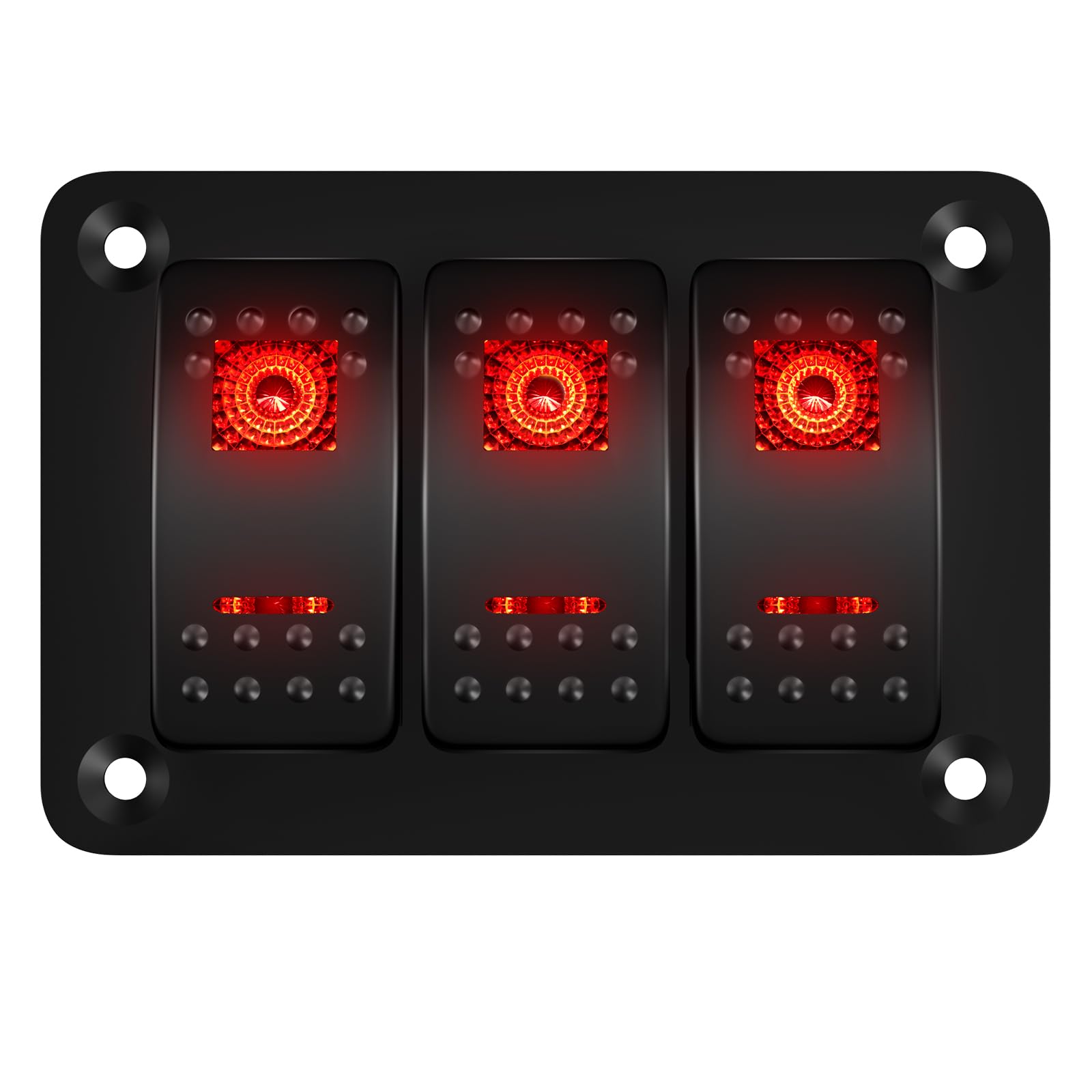 Photo 1 of DaierTek 3 Gang Rocker Switch Panel 12V Marine Waterproof Red LED Light 5 Pin ON/Off Rocker Toggle Switch Panel Pre-Wired for Boat Automotive Car