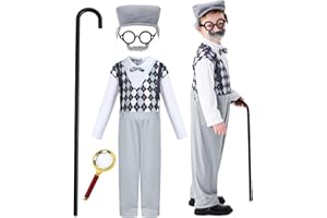 ZFQI Old Man Costume Kids Boys 100 Days of School Costume Grandpa Costume Outfit Dress Up Accessories